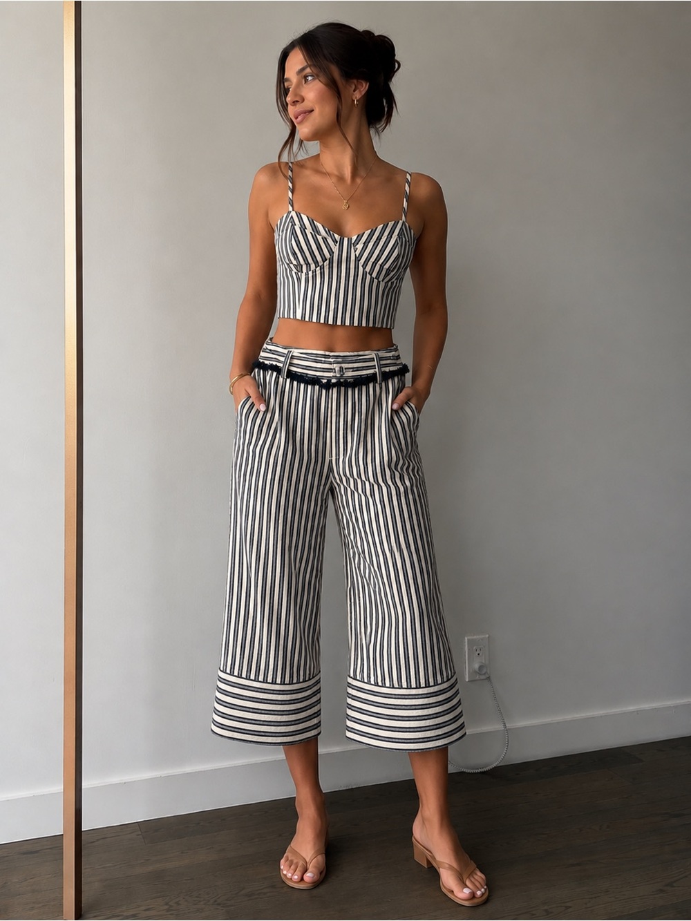 Moon River Black and White Striped Wide Leg Pants - fits XS, size S runs small